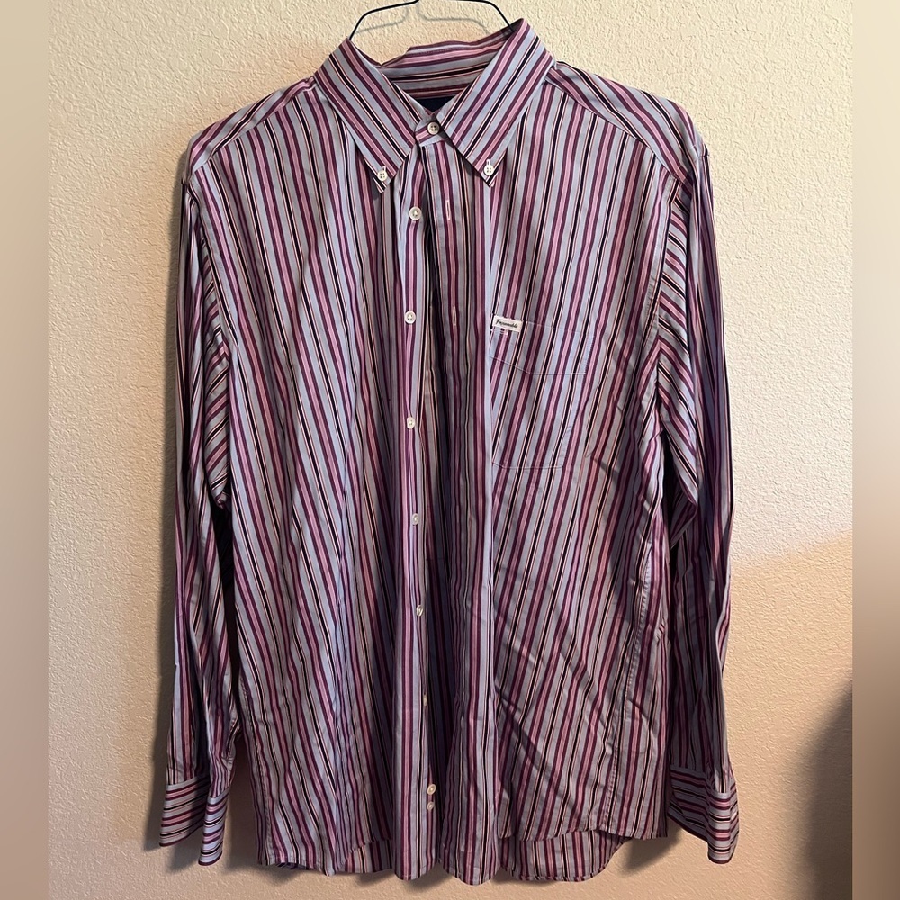 Blue and Purple Striped Faconnable Button Down Shirt Size XL